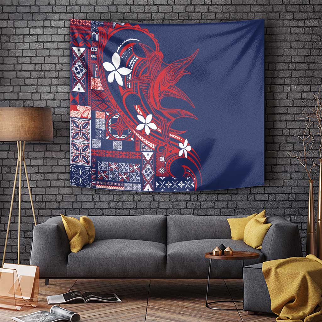 Samoa Manuia le Aso Tuto'atasi Tapestry Siapo Mamanu Mix Tatau Marlin - Flag Color LT7 Blue - Polynesian Pride
