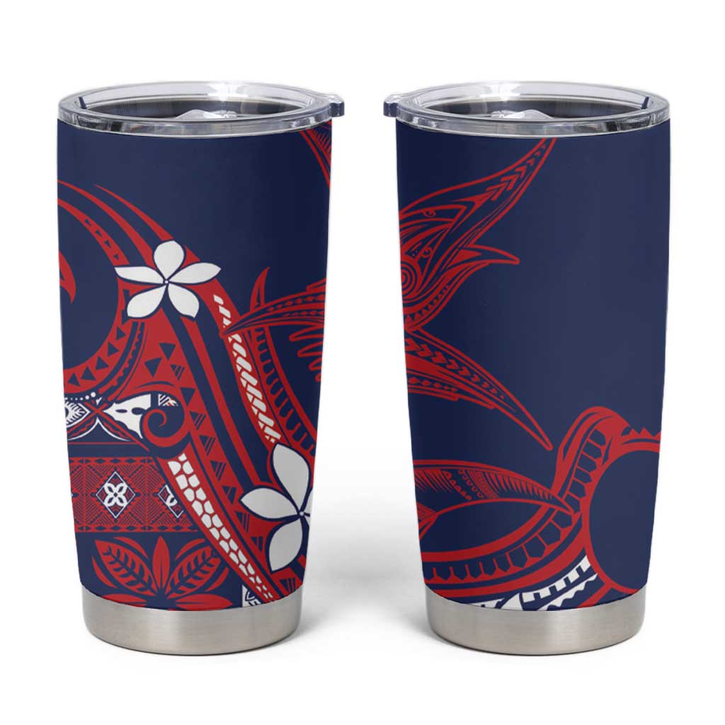 Samoa Manuia le Aso Tuto'atasi Tumbler Cup Siapo Mamanu Mix Tatau Marlin - Flag Color LT7 Blue - Polynesian Pride