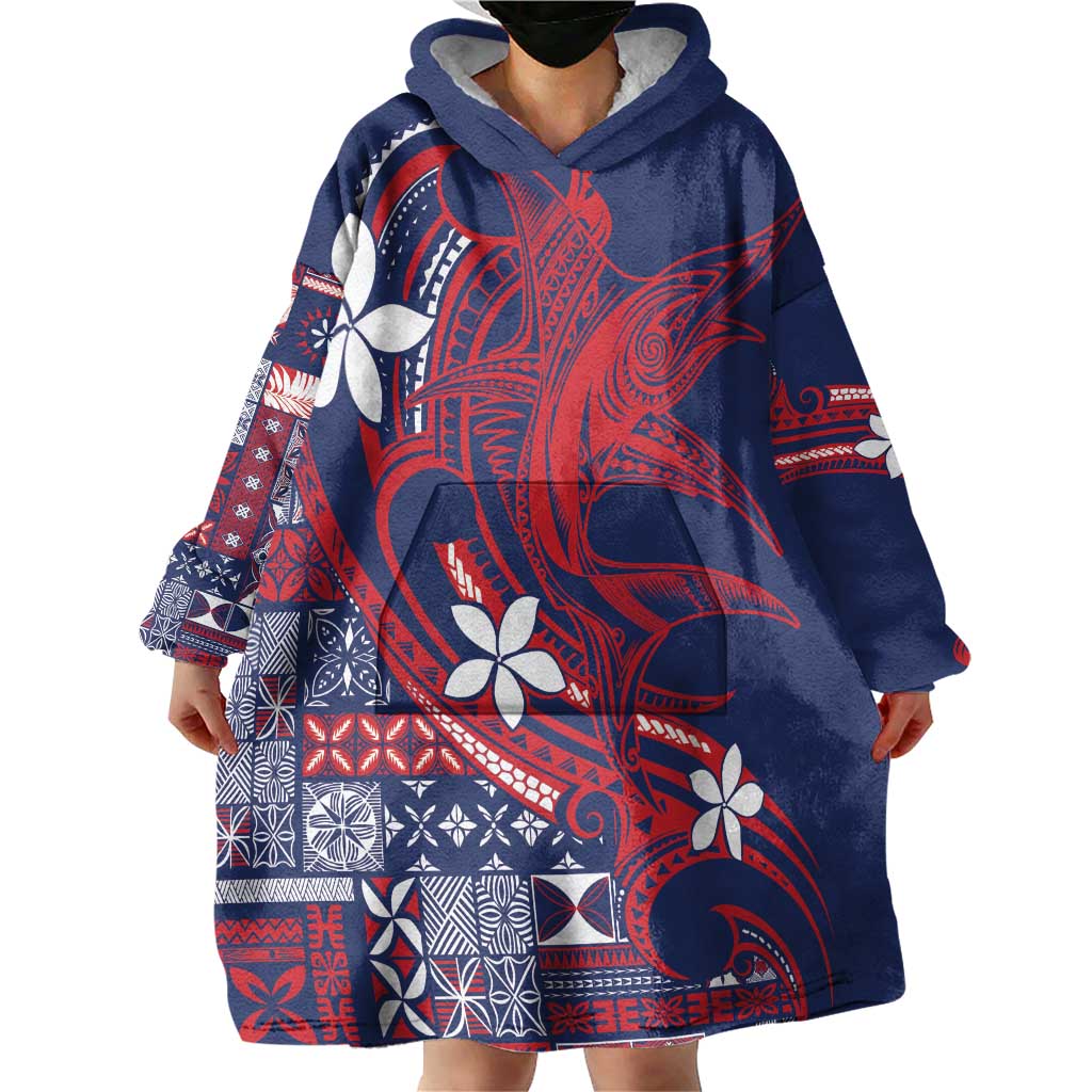 Samoa Manuia le Aso Tuto'atasi Wearable Blanket Hoodie Siapo Mamanu Mix Tatau Marlin - Flag Color LT7 - Polynesian Pride