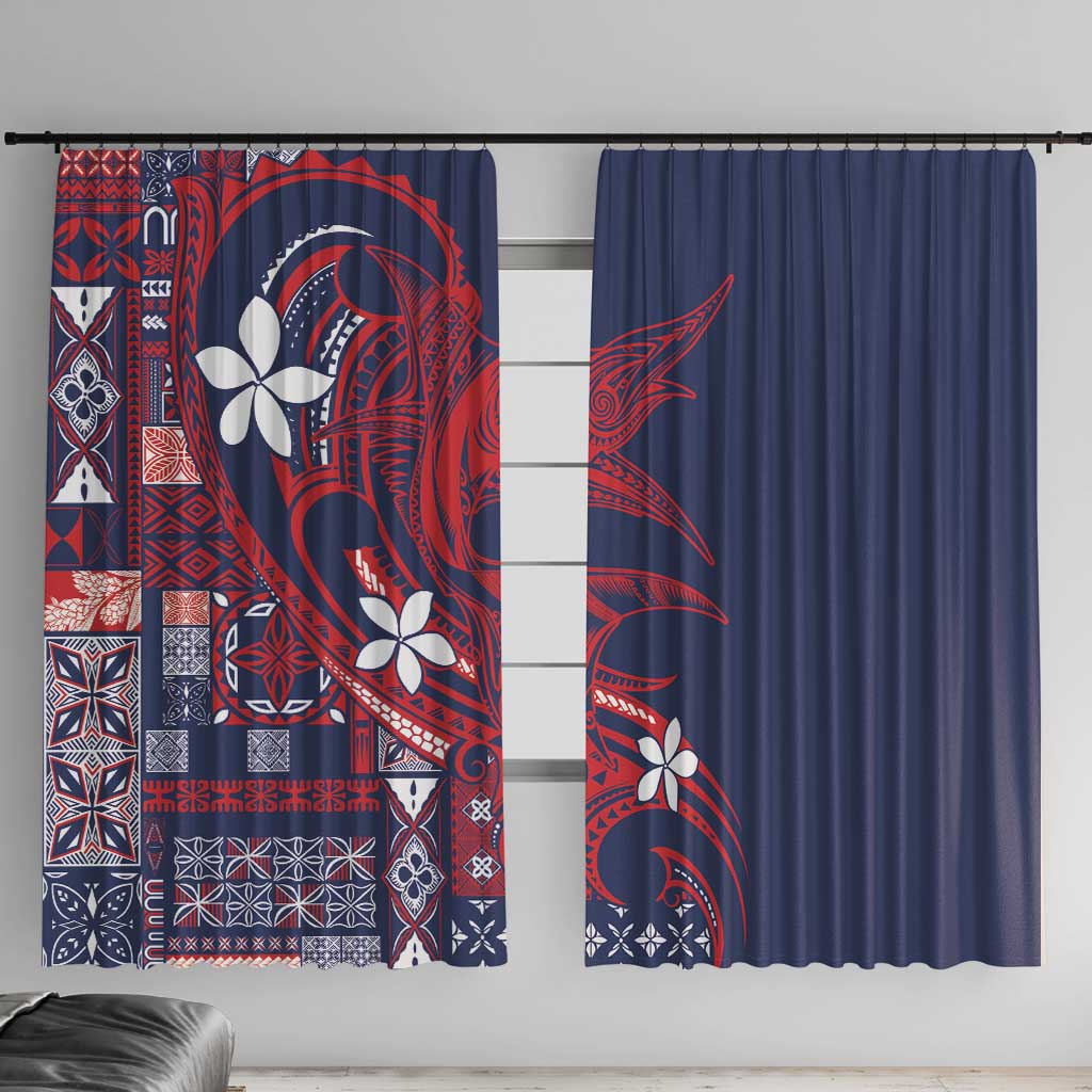 Samoa Manuia le Aso Tuto'atasi Window Curtain Siapo Mamanu Mix Tatau Marlin - Flag Color LT7 With Hooks Blue - Polynesian Pride