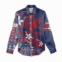Samoa Manuia le Aso Tuto'atasi Women Casual Shirt Siapo Mamanu Mix Tatau Marlin - Flag Color LT7 - Polynesian Pride
