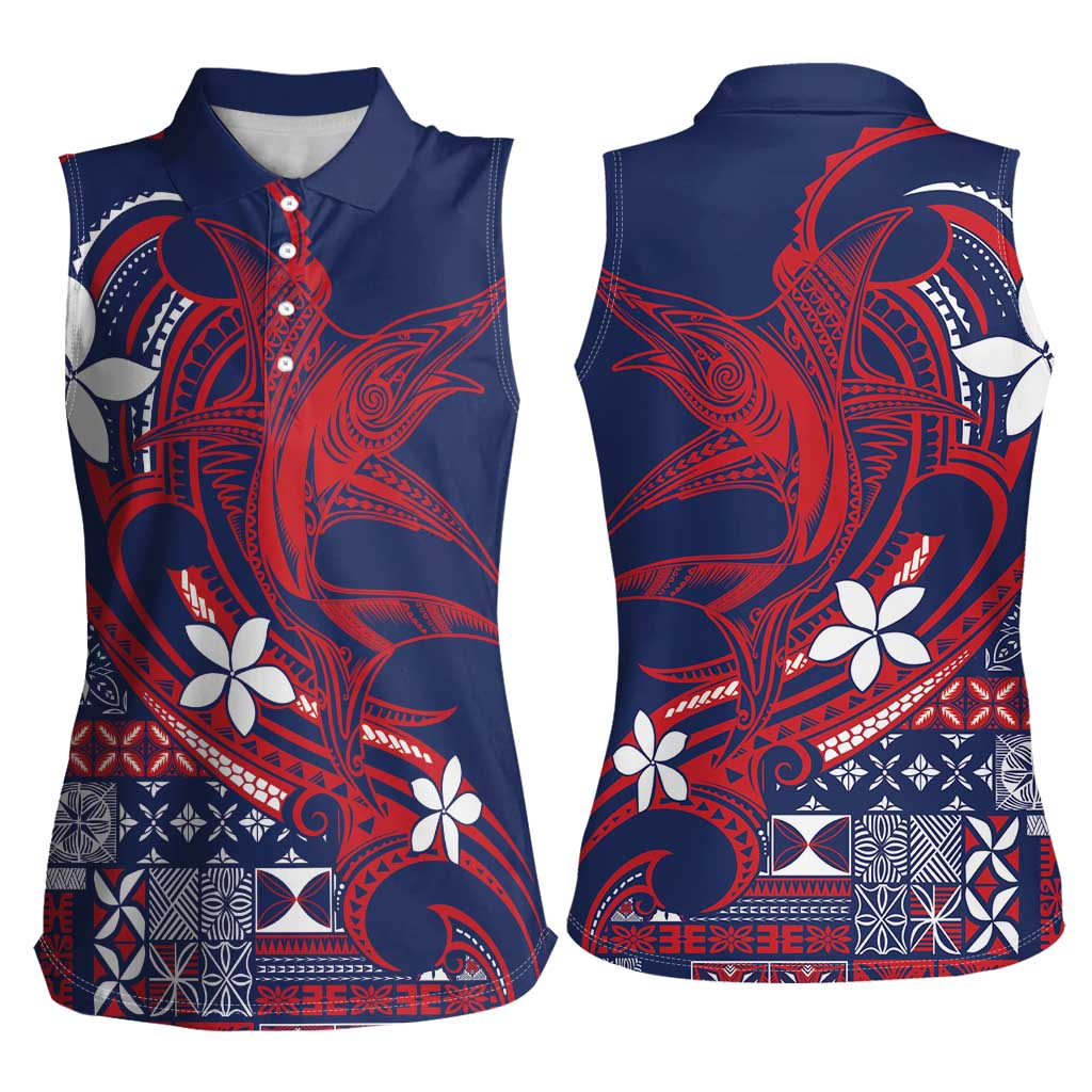 Samoa Manuia le Aso Tuto'atasi Women Sleeveless Polo Shirt Siapo Mamanu Mix Tatau Marlin - Flag Color LT7 - Polynesian Pride