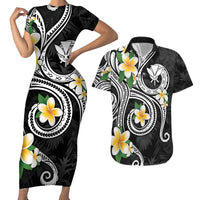 Kanaka Maoli Hawaii Plumeria Couples Matching Short Sleeve Bodycon Dress and Hawaiian Shirt Dancing Tentacles Black Style LT7 Black - Polynesian Pride