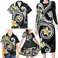 Kanaka Maoli Hawaii Plumeria Family Matching Long Sleeve Bodycon Dress and Hawaiian Shirt Dancing Tentacles Black Style LT7 - Polynesian Pride