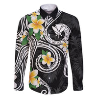 Kanaka Maoli Hawaii Plumeria Family Matching Off The Shoulder Long Sleeve Dress and Hawaiian Shirt Dancing Tentacles Black Style LT7 Dad's Shirt - Long Sleeve Black - Polynesian Pride
