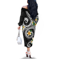 Kanaka Maoli Hawaii Plumeria Family Matching Off The Shoulder Long Sleeve Dress and Hawaiian Shirt Dancing Tentacles Black Style LT7 - Polynesian Pride