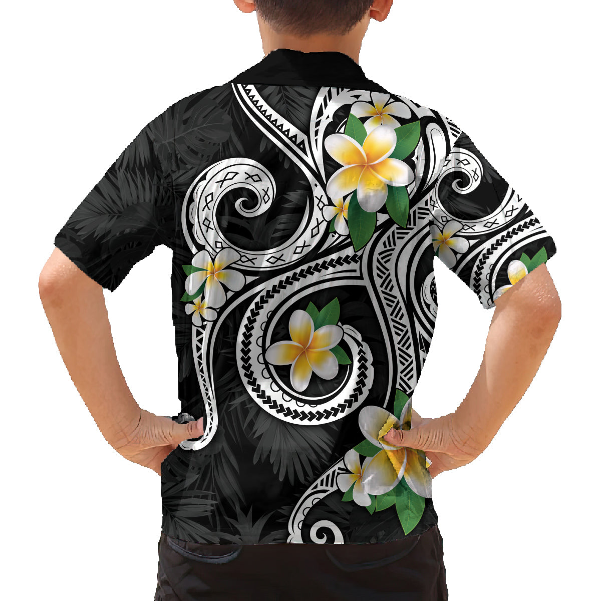 Kanaka Maoli Hawaii Plumeria Family Matching Off Shoulder Maxi Dress and Hawaiian Shirt Dancing Tentacles Black Style LT7 - Polynesian Pride