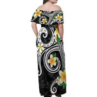 Kanaka Maoli Hawaii Plumeria Family Matching Off Shoulder Maxi Dress and Hawaiian Shirt Dancing Tentacles Black Style LT7 - Polynesian Pride