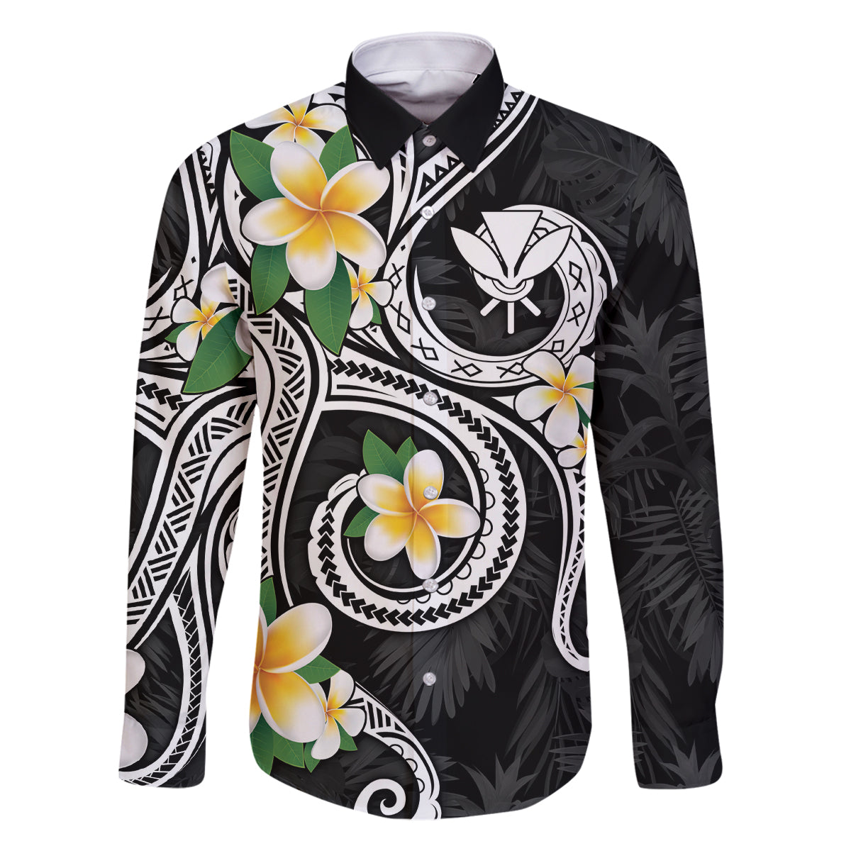Kanaka Maoli Hawaii Plumeria Family Matching Off Shoulder Short Dress and Hawaiian Shirt Dancing Tentacles Black Style LT7 Dad's Shirt - Long Sleeve Black - Polynesian Pride