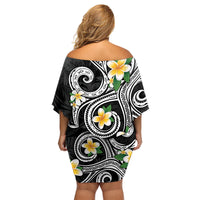 Kanaka Maoli Hawaii Plumeria Family Matching Off Shoulder Short Dress and Hawaiian Shirt Dancing Tentacles Black Style LT7 - Polynesian Pride