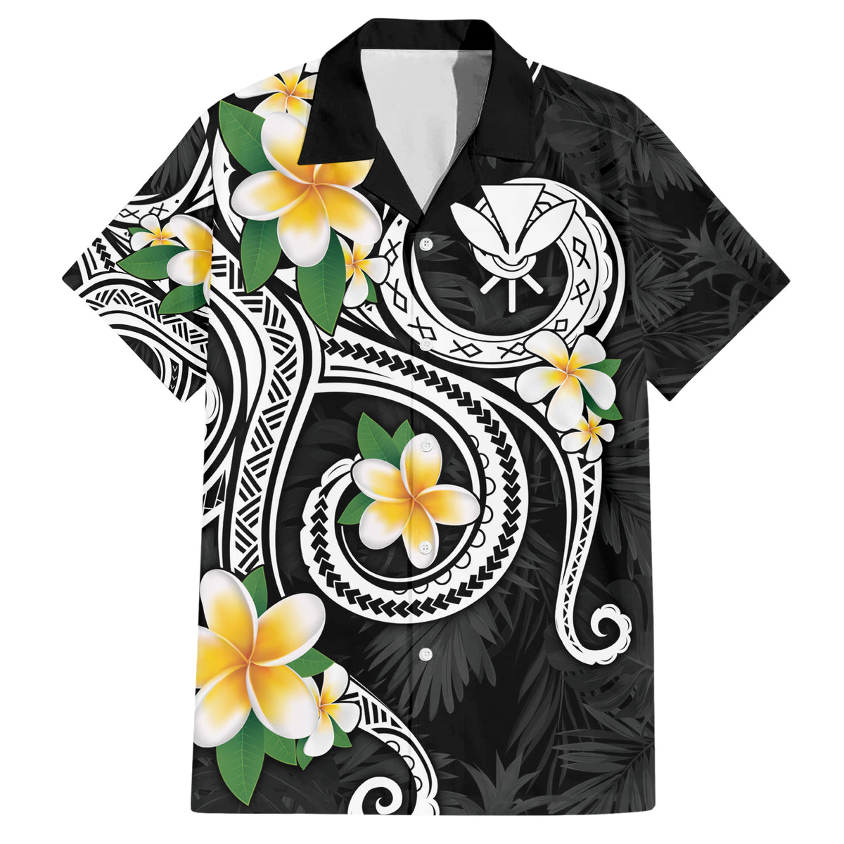Kanaka Maoli Hawaii Plumeria Family Matching Short Sleeve Bodycon Dress and Hawaiian Shirt Dancing Tentacles Black Style LT7 Dad's Shirt - Short Sleeve Black - Polynesian Pride