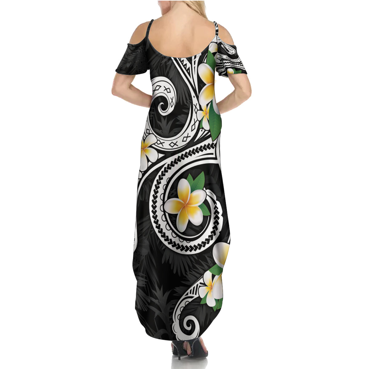 Kanaka Maoli Hawaii Plumeria Family Matching Summer Maxi Dress and Hawaiian Shirt Dancing Tentacles Black Style LT7 - Polynesian Pride
