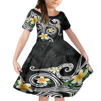 Kanaka Maoli Hawaii Plumeria Family Matching Tank Maxi Dress and Hawaiian Shirt Dancing Tentacles Black Style LT7 Daughter's Dress Black - Polynesian Pride