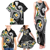 Kanaka Maoli Hawaii Plumeria Family Matching Tank Maxi Dress and Hawaiian Shirt Dancing Tentacles Black Style LT7 - Polynesian Pride