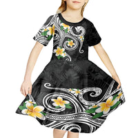 Kanaka Maoli Hawaii Plumeria Kid Short Sleeve Dress Dancing Tentacles Black Style