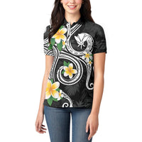 Kanaka Maoli Hawaii Plumeria Women Polo Shirt Dancing Tentacles Black Style