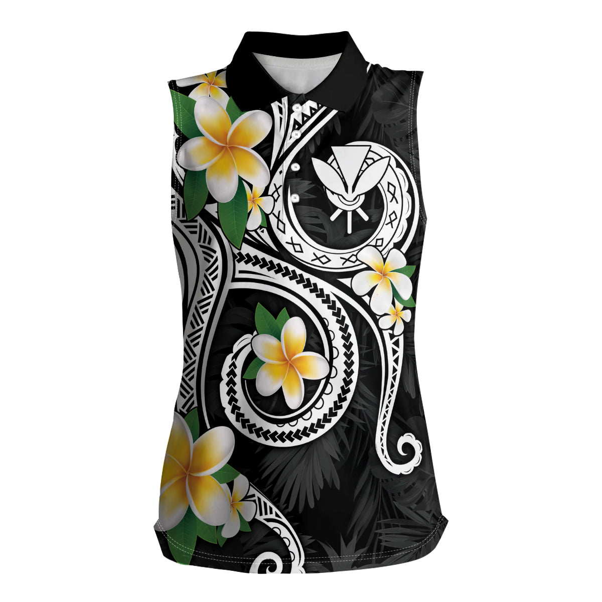 Kanaka Maoli Hawaii Plumeria Women Sleeveless Polo Shirt Dancing Tentacles Black Style LT7 Female Black - Polynesian Pride