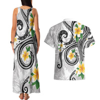 Kanaka Maoli Hawaii Plumeria Couples Matching Tank Maxi Dress and Hawaiian Shirt Dancing Tentacles White Style LT7 - Polynesian Pride