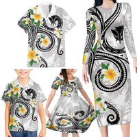 Kanaka Maoli Hawaii Plumeria Family Matching Long Sleeve Bodycon Dress and Hawaiian Shirt Dancing Tentacles White Style LT7 - Polynesian Pride