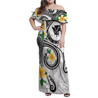Kanaka Maoli Hawaii Plumeria Family Matching Off Shoulder Maxi Dress and Hawaiian Shirt Dancing Tentacles White Style LT7 Mom's Dress White - Polynesian Pride