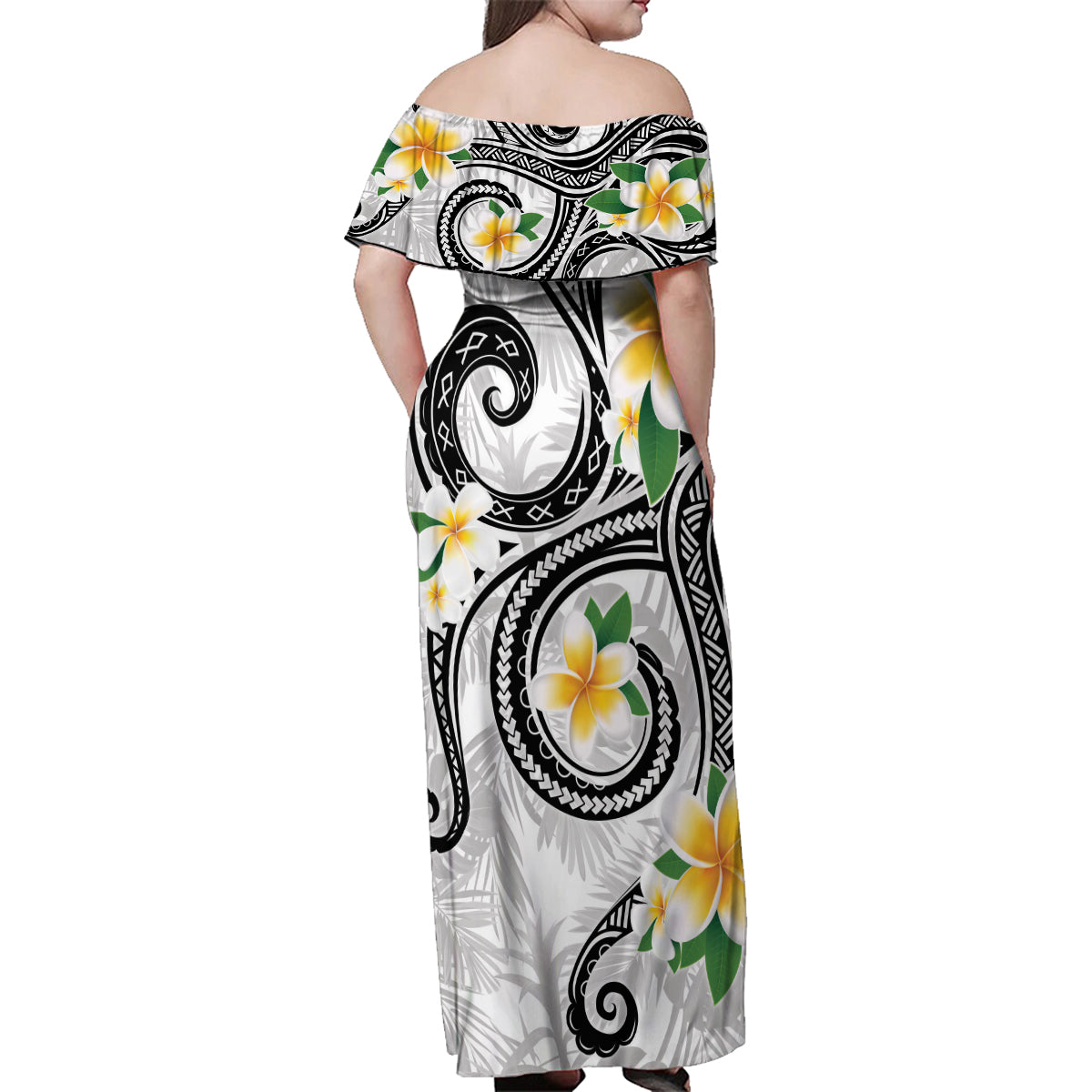 Kanaka Maoli Hawaii Plumeria Family Matching Off Shoulder Maxi Dress and Hawaiian Shirt Dancing Tentacles White Style LT7 - Polynesian Pride
