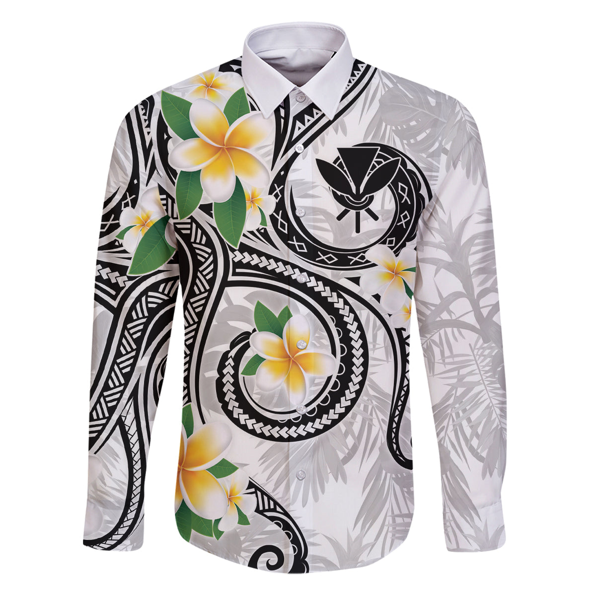 Kanaka Maoli Hawaii Plumeria Family Matching Puletasi and Hawaiian Shirt Dancing Tentacles White Style LT7 Dad's Shirt - Long Sleeve White - Polynesian Pride