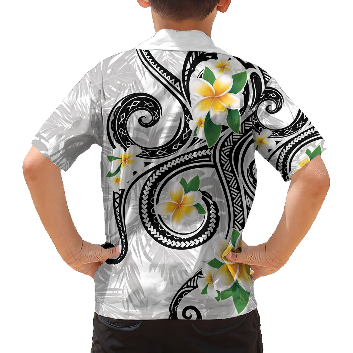 Kanaka Maoli Hawaii Plumeria Family Matching Short Sleeve Bodycon Dress and Hawaiian Shirt Dancing Tentacles White Style LT7 - Polynesian Pride