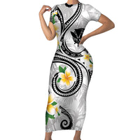 Kanaka Maoli Hawaii Plumeria Family Matching Short Sleeve Bodycon Dress and Hawaiian Shirt Dancing Tentacles White Style LT7 Mom's Dress White - Polynesian Pride