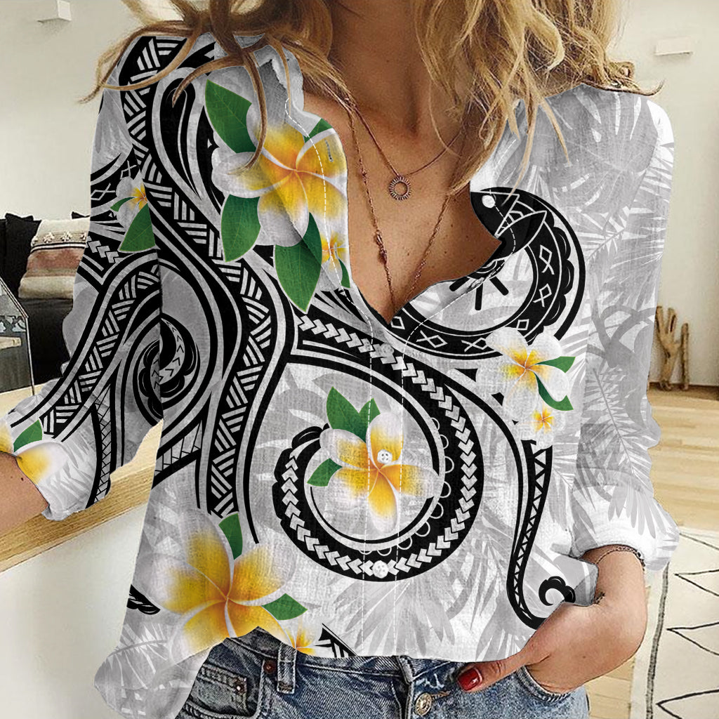 Kanaka Maoli Hawaii Plumeria Women Casual Shirt Dancing Tentacles White Style LT7 Female White - Polynesian Pride