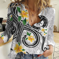 Kanaka Maoli Hawaii Plumeria Women Casual Shirt Dancing Tentacles White Style LT7 Female White - Polynesian Pride