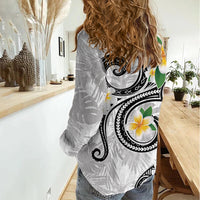 Kanaka Maoli Hawaii Plumeria Women Casual Shirt Dancing Tentacles White Style LT7 - Polynesian Pride