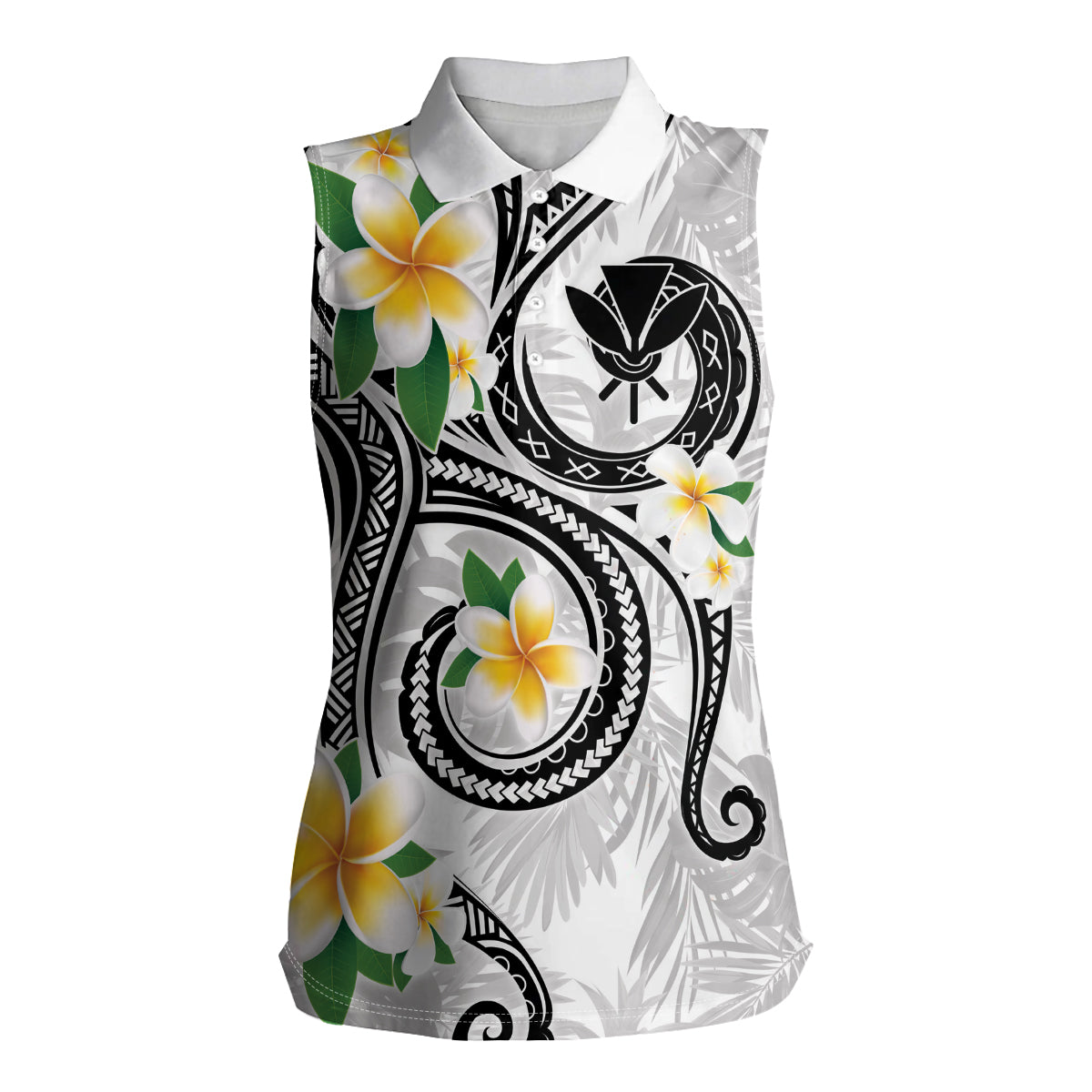 Kanaka Maoli Hawaii Plumeria Women Sleeveless Polo Shirt Dancing Tentacles White Style LT7 Female White - Polynesian Pride