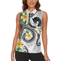 Kanaka Maoli Hawaii Plumeria Women Sleeveless Polo Shirt Dancing Tentacles White Style LT7 - Polynesian Pride