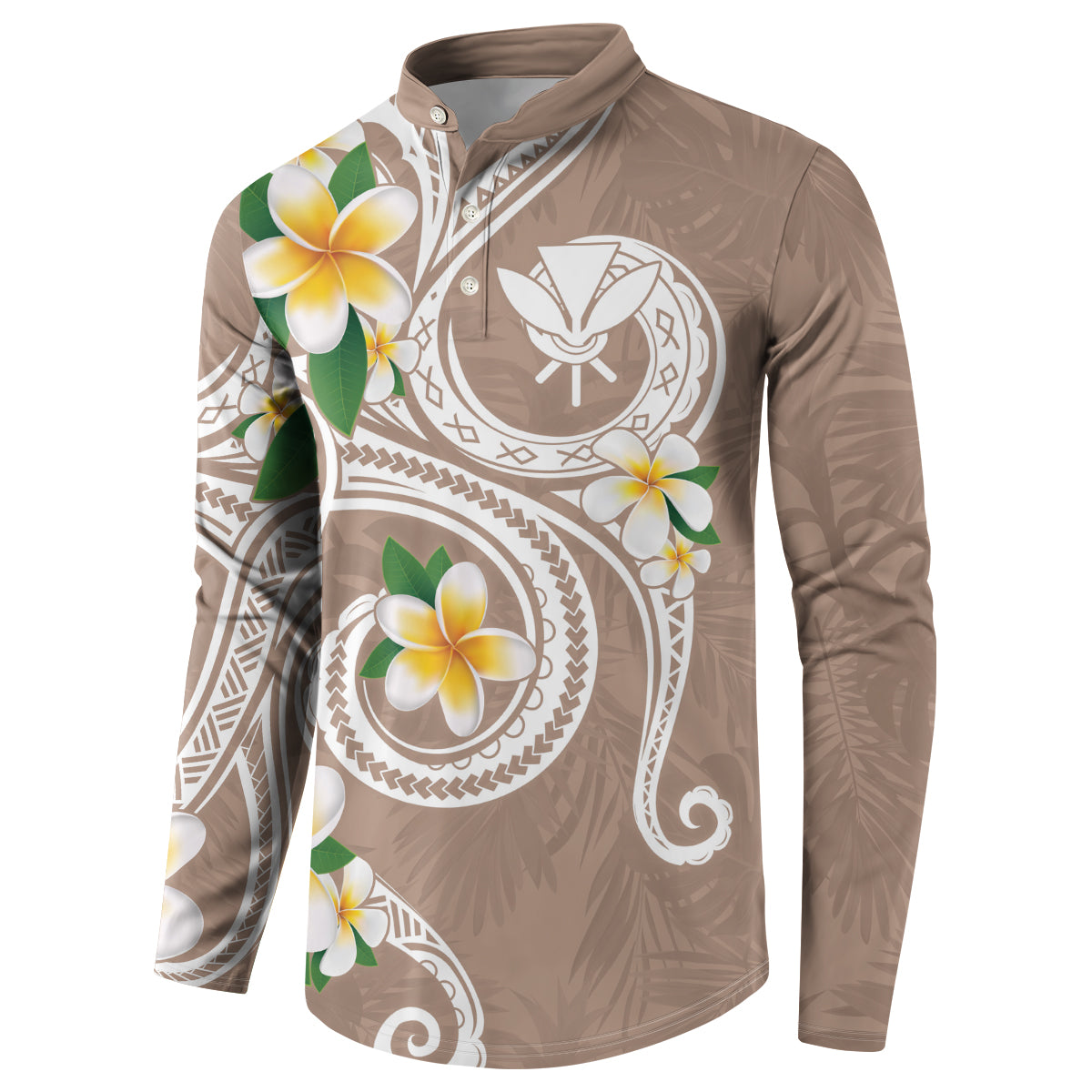 Kanaka Maoli Hawaii Plumeria Button Sweatshirt Dancing Tentacles Beige Style LT7 - Polynesian Pride