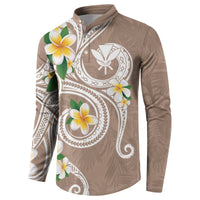 Kanaka Maoli Hawaii Plumeria Button Sweatshirt Dancing Tentacles Beige Style LT7 - Polynesian Pride