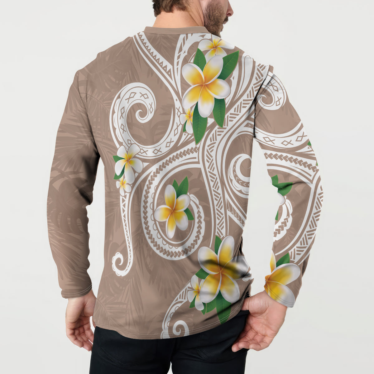 Kanaka Maoli Hawaii Plumeria Button Sweatshirt Dancing Tentacles Beige Style LT7 - Polynesian Pride