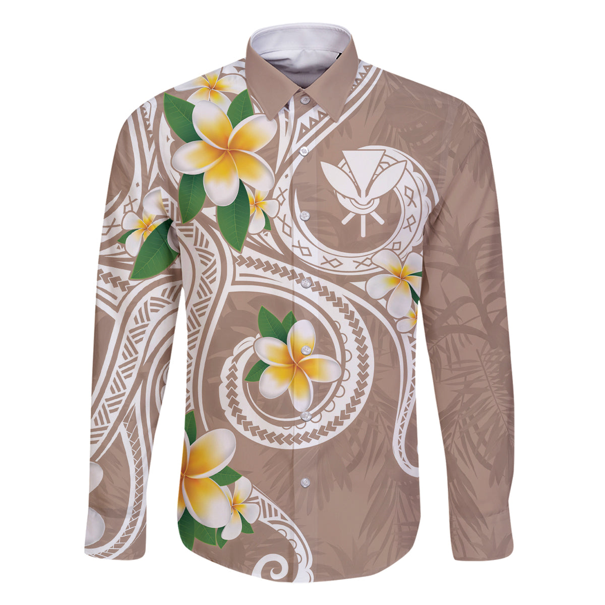 Kanaka Maoli Hawaii Plumeria Family Matching Long Sleeve Bodycon Dress and Hawaiian Shirt Dancing Tentacles Beige Style LT7 Dad's Shirt - Long Sleeve Beige - Polynesian Pride