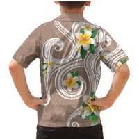 Kanaka Maoli Hawaii Plumeria Family Matching Mermaid Dress and Hawaiian Shirt Dancing Tentacles Beige Style LT7 - Polynesian Pride