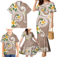 Kanaka Maoli Hawaii Plumeria Family Matching Mermaid Dress and Hawaiian Shirt Dancing Tentacles Beige Style LT7 - Polynesian Pride
