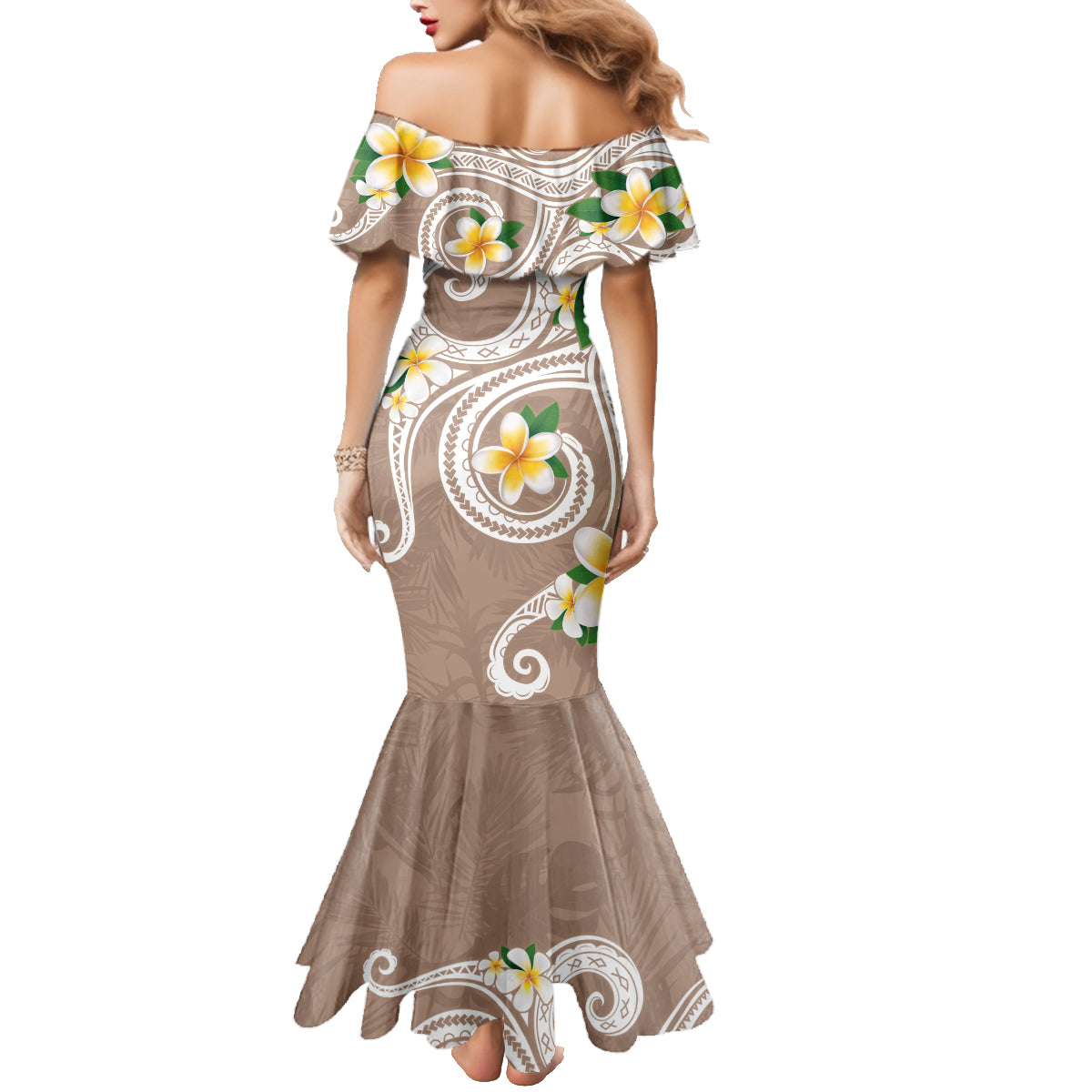 Kanaka Maoli Hawaii Plumeria Family Matching Mermaid Dress and Hawaiian Shirt Dancing Tentacles Beige Style LT7 - Polynesian Pride