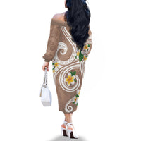 Kanaka Maoli Hawaii Plumeria Family Matching Off The Shoulder Long Sleeve Dress and Hawaiian Shirt Dancing Tentacles Beige Style LT7 - Polynesian Pride