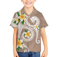 Kanaka Maoli Hawaii Plumeria Family Matching Off The Shoulder Long Sleeve Dress and Hawaiian Shirt Dancing Tentacles Beige Style LT7 Son's Shirt Beige - Polynesian Pride