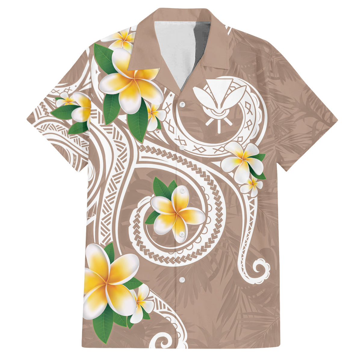 Kanaka Maoli Hawaii Plumeria Family Matching Off Shoulder Maxi Dress and Hawaiian Shirt Dancing Tentacles Beige Style LT7 Dad's Shirt - Short Sleeve Beige - Polynesian Pride