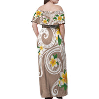 Kanaka Maoli Hawaii Plumeria Family Matching Off Shoulder Maxi Dress and Hawaiian Shirt Dancing Tentacles Beige Style LT7 - Polynesian Pride