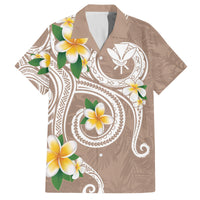 Kanaka Maoli Hawaii Plumeria Family Matching Off Shoulder Short Dress and Hawaiian Shirt Dancing Tentacles Beige Style LT7 Dad's Shirt - Short Sleeve Beige - Polynesian Pride