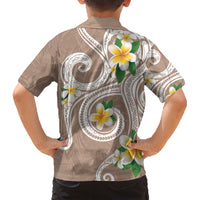 Kanaka Maoli Hawaii Plumeria Family Matching Short Sleeve Bodycon Dress and Hawaiian Shirt Dancing Tentacles Beige Style LT7 - Polynesian Pride