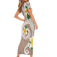 Kanaka Maoli Hawaii Plumeria Family Matching Short Sleeve Bodycon Dress and Hawaiian Shirt Dancing Tentacles Beige Style LT7 - Polynesian Pride