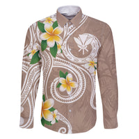 Kanaka Maoli Hawaii Plumeria Family Matching Summer Maxi Dress and Hawaiian Shirt Dancing Tentacles Beige Style LT7 Dad's Shirt - Long Sleeve Beige - Polynesian Pride