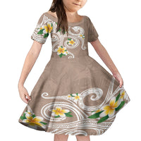 Kanaka Maoli Hawaii Plumeria Family Matching Tank Maxi Dress and Hawaiian Shirt Dancing Tentacles Beige Style LT7 Daughter's Dress Beige - Polynesian Pride