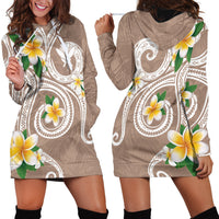 Kanaka Maoli Hawaii Plumeria Hoodie Dress Dancing Tentacles Beige Style LT7 - Polynesian Pride
